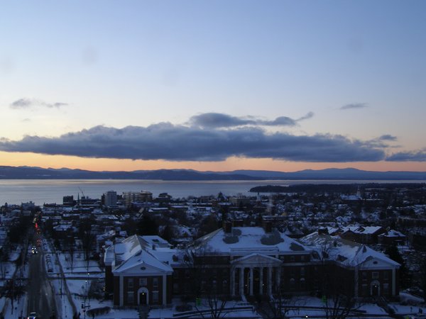 Burlington sunset on Monday, December 8, 2025 at 4:18 PM EST